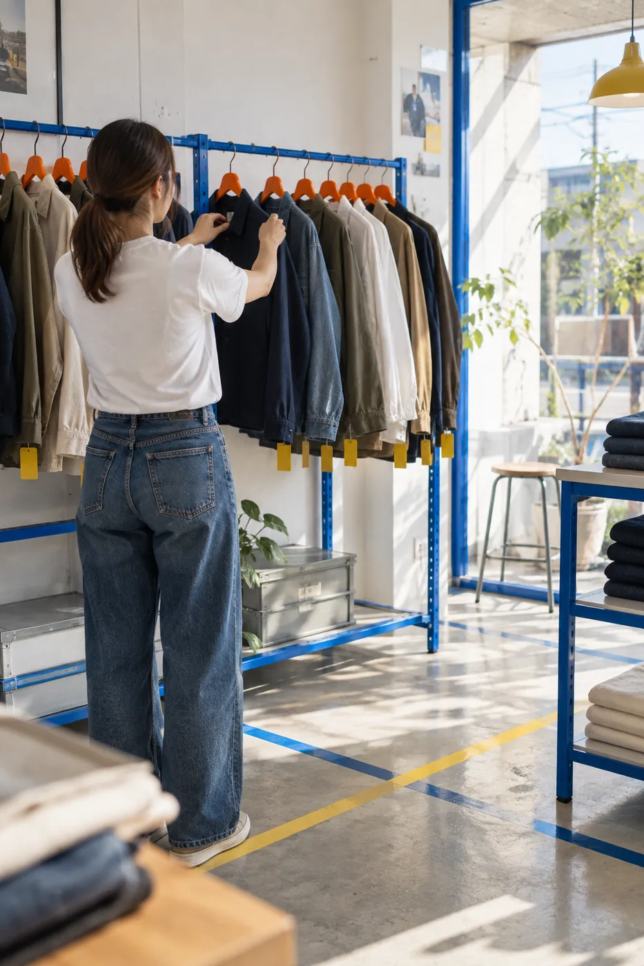 ラックの服を整える店主の後ろ姿